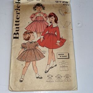 Vtg 50s/60s Butterick girls quick & easy dress sewing pattern